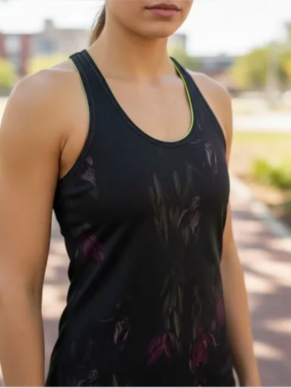 Lululemon Floral Black Racerback Active Tank with Purple Accents - Picture 11 of 12